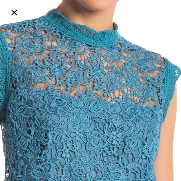 NWT: Cap Sleeve High Neck Lace Top - Picture 2 of 5